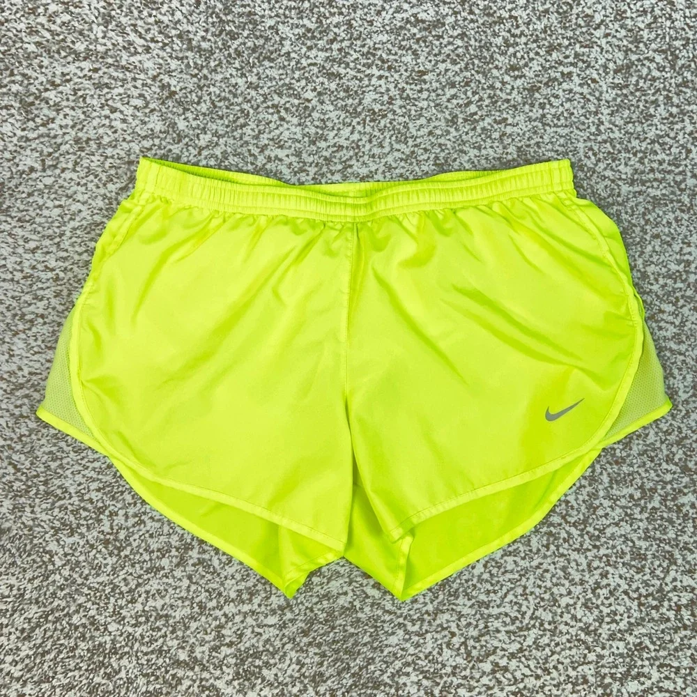 Nike Shorts Womens Medium Neon Yellow Dri-FIT Running Athletic Lined Workout